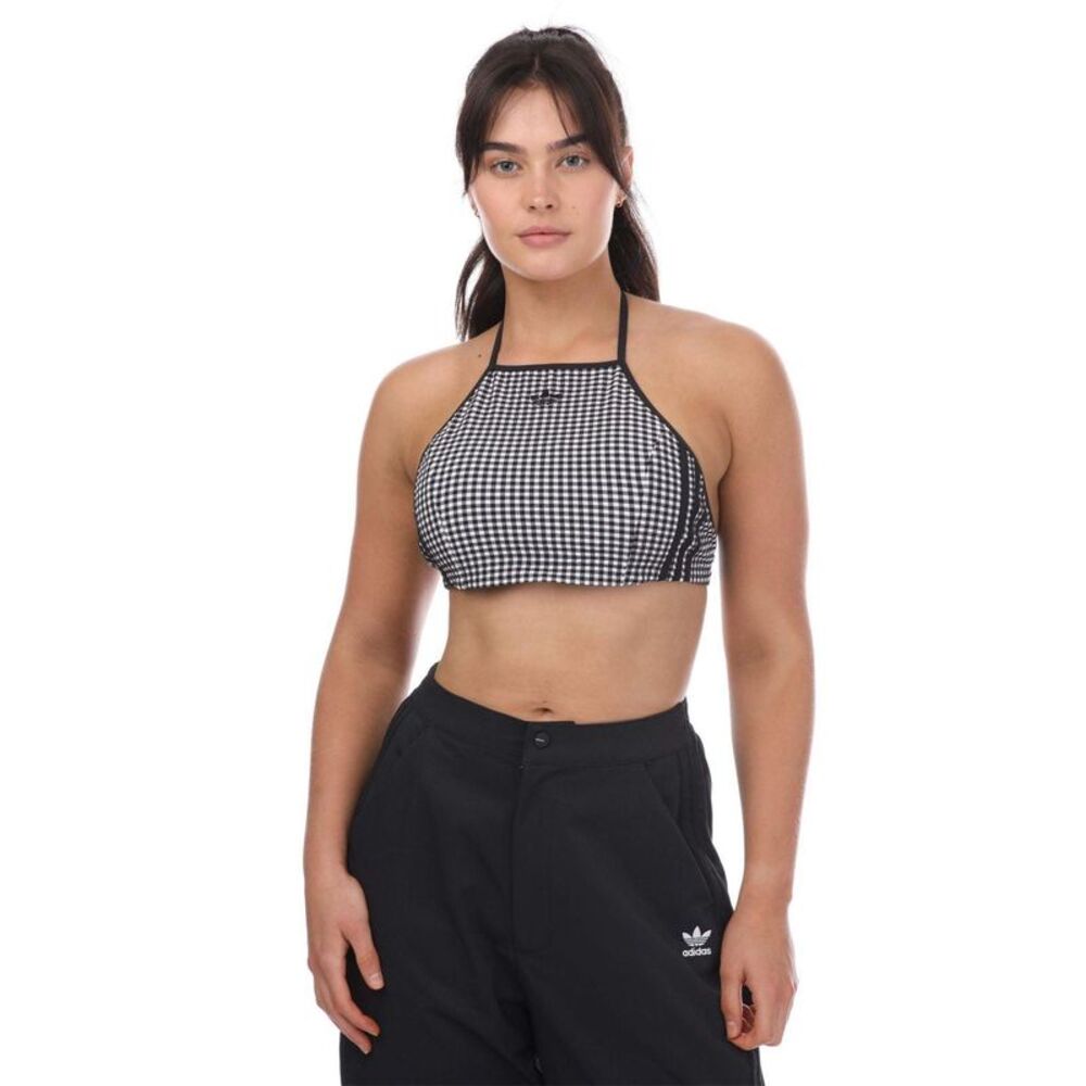 Adidas Womens/Ladies Originals Gingham Cropped Halter Top / White/Black